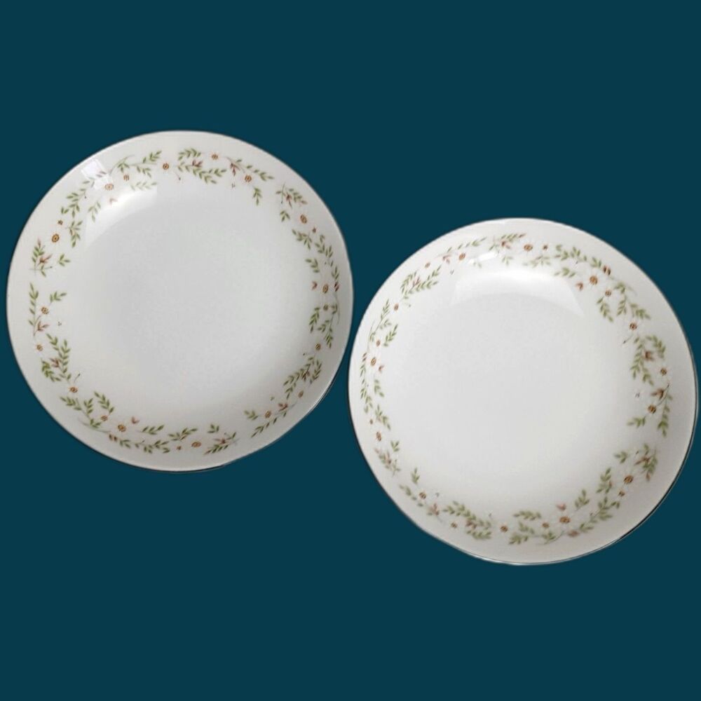 M Japan 3617- SUZI  Floral Trim Saucer Salad Bowl White Floral Lot 2
